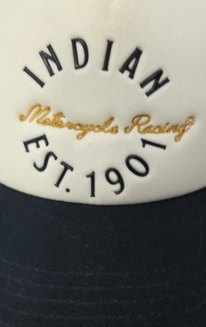 Indian Motorcycle Racing Navy and Cream Trucker Cap